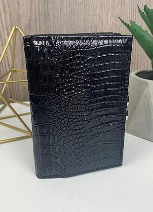 Женский кожаный кошелек крокодил мини клатч портмоне с крокодилом из натуральной кожи черн...