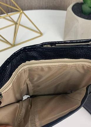 Женский кожаный кошелек крокодил мини клатч портмоне с крокодилом из натуральной кожи черн...