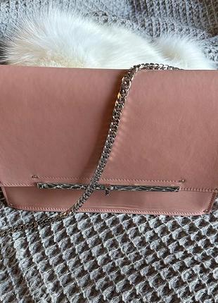 Стильная дизайнерская розовая сумка клатч из натуральной кожи на цепочке оригинал casadei2 фото