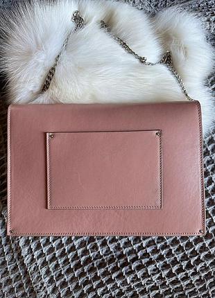 Стильная дизайнерская розовая сумка клатч из натуральной кожи на цепочке оригинал casadei