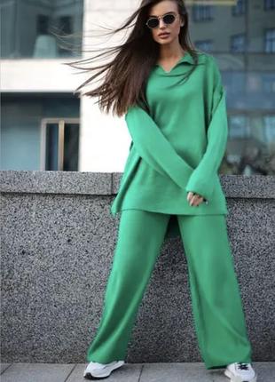 Туника+брюки палаццо зеленые, тренд 20231 фото