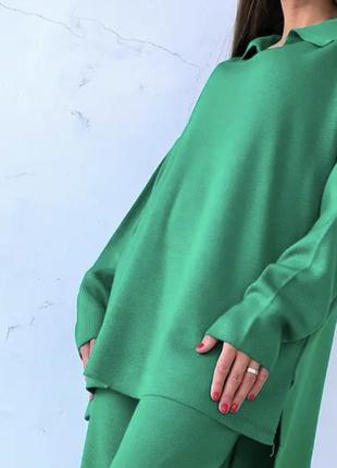 Туника+брюки палаццо зеленые, тренд 20233 фото