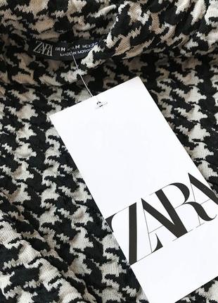 Стильная блуза бомбер zara цвета айвори в модный принт "гусиная лапка" с пышными рукавами-буфами6 фото