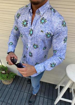 Чоловіча сорочка з довгим рукавом в квітах мужская рубашка lacoste