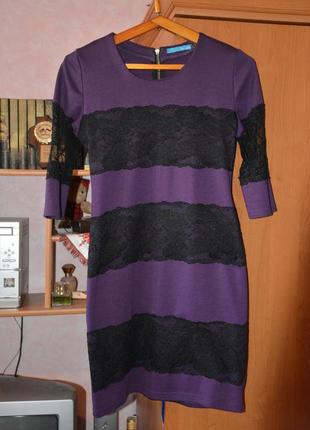 Фіолетова сукня з чорним мереживом1 фото