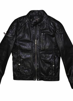 Мужская кожаная куртка черная стильная river island s m1 фото