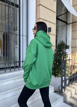 Худі жіноче оверсайз однотонне з капішоном з кишенею якісне стильне туреччина оливкове зелене5 фото