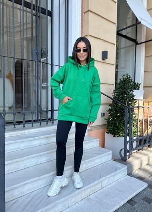 Худі жіноче оверсайз однотонне з капішоном з кишенею якісне стильне туреччина оливкове зелене4 фото