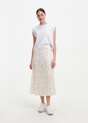 Шикарная сатиновая юбка миди в цветочный принт zara1 фото
