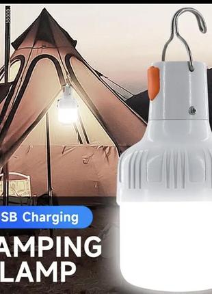 Usb led лампа фонарь 60w портативная на аккумуляторе 1200 mah, с подвесом и зарядкой белая.