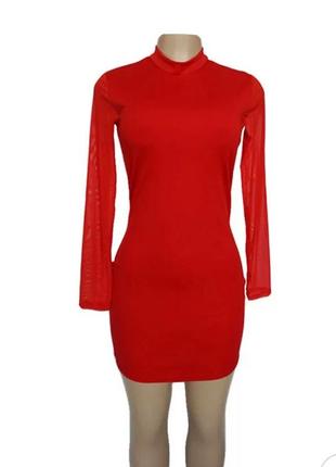Шикарное красное платье приталенное с сеточкой, 44-464 фото