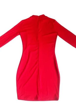 Червона міні сукня плаття по фігурі з рукавами сіточкою s7 фото