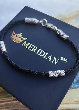 Шелковый браслет с серебряными вставками и окончаниями meridian 925 пробы 426/3