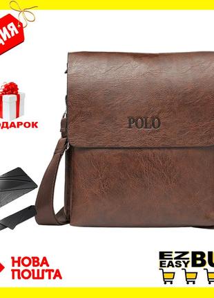 Мужская кожаная сумка через плечо polo videng leather сумка-планшет+подарок polo leather