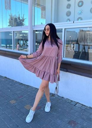 Платье сарафан платье короткое мини короткие длинные рукава волан рюшки рюши собрано...