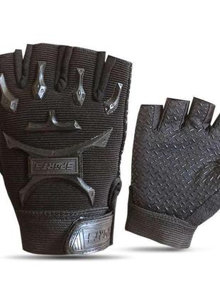 Детские спортивные перчатки с открытыми пальцами с защитой на косточки чёрные (6-12 лет)
