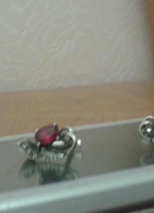Серебряные серьги с рубином4 фото