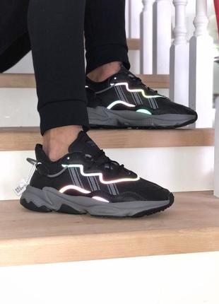 Круті кросівки adidas ozweego black reflective, чоловічі/жіночі чорні рефлективні
