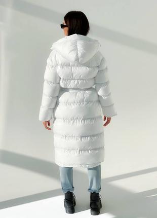 Знижка останні розміри білий пуховик до -20 на зиму зимовий стьобаний довгий довга куртка стьобана зимова4 фото