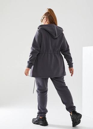 Спортивний костюм теплий батал на флісі жіночий з куліскою сірий4 фото