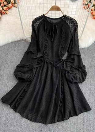 Шикарное черное платье с кружевом ажурное платье винтаж