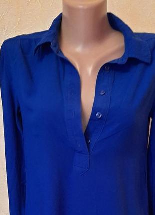 Удлиненная рубашка блуза  платье цвета ультрамарин. вискоза.4 фото