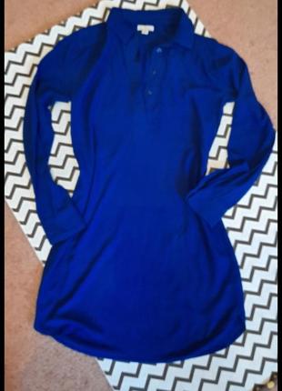 Удлиненная рубашка блуза  платье цвета ультрамарин. вискоза.7 фото