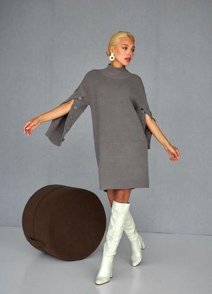 Жіноча в'язана стильна сукня-туніка кольору темний тауп. модель 2475 trikobakh. розмір 42-5210 фото