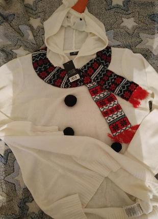 Рождественский свитер с забавным принтом,снеговик.9 фото