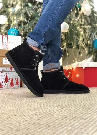 Ugg neumel black, чоловічі чорні зимові черевики/уггі/угі з хутром