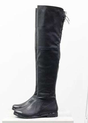 Кожаные черные обалденные ботфорты ,сзади на шнуровке,осень-зима2 фото