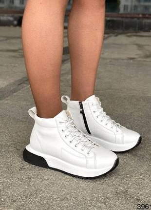 Белые демисезонные еврозимние ботинки кроссовки из натуральной кожи
