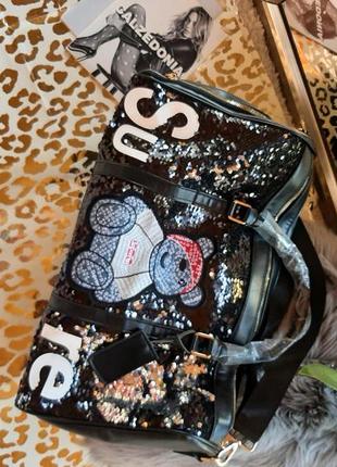 Дорожная спортивная стильная сумка с паетками❤🤍🖤