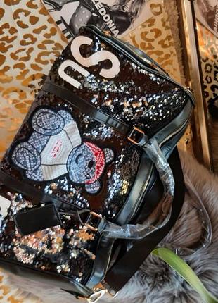 Дорожная спортивная стильная сумка с паетками❤🤍🖤