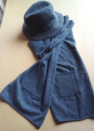 Вовняний набір великий шарф із кишеньками та капелюха