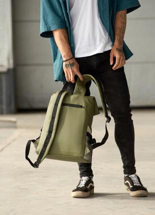 Чоловічий рюкзак хакі з екошкіри6 фото