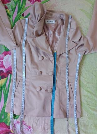 Max mara темно бежевый пиджак-жакет брендовый двоборотный двухбортный с воротником с карманами3 фото