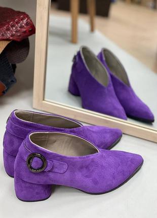Эксклюзивные туфли из итальянской кожи и замши женские на каблуках закрытые10 фото