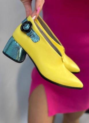 Эксклюзивные туфли из итальянской кожи и замши женские на каблуках закрытые4 фото