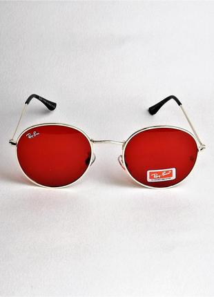 Очки солнцезащитные rb 3448 красные с золотом круглые тишейды