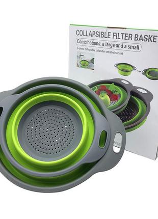 Складаний силіконовий друшляк з двома ручками. два друшляка. collapsible filter baskets jm-61110 фото