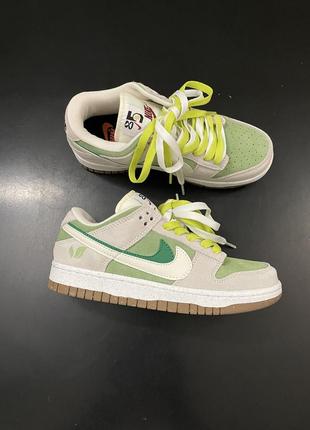 Кросівки nike sb dunk low se 85 double swoosh  grey/green apple1 фото