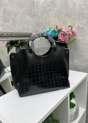 Чорна жіноча сумка з принтом крокодила zara2 фото