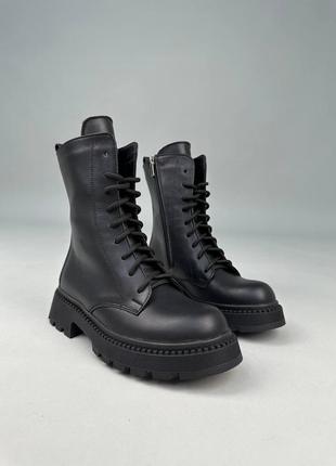 Стильные черные ботинки женские, деми, осенние-весенние, на грубой подошве, кожаные/кожа-женская обувь