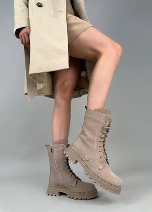 Стильные бежевые ботинки женские, деми, осенние-весенние, на грубой подошве, замшевые/замша-женская обувь6 фото