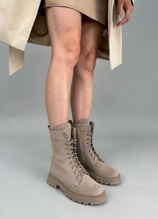 Стильные бежевые ботинки женские, деми, осенние-весенние, на грубой подошве, замшевые/замша-женская обувь8 фото
