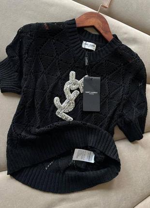 Кофта безрукавка майка вязка в стилі ysl чорна молоко