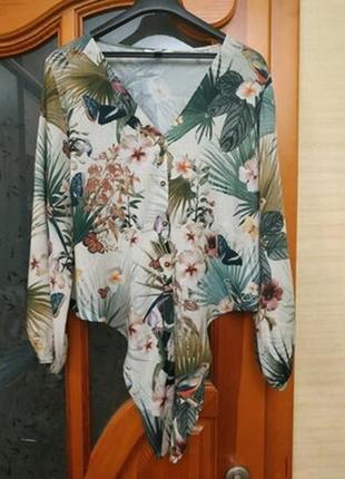 Шикарна блузка топ у модний принт із вузлом знизу h&amp;m2 фото