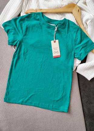 Базовая однотонная футболка на мальчика 7-8-9 р. 122-128-134 см овс зеленая футболка