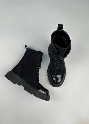 Стильные черные ботинки женские, осенние-весенние, демисезон, на осень, замшевые/замша-женская обувь2 фото